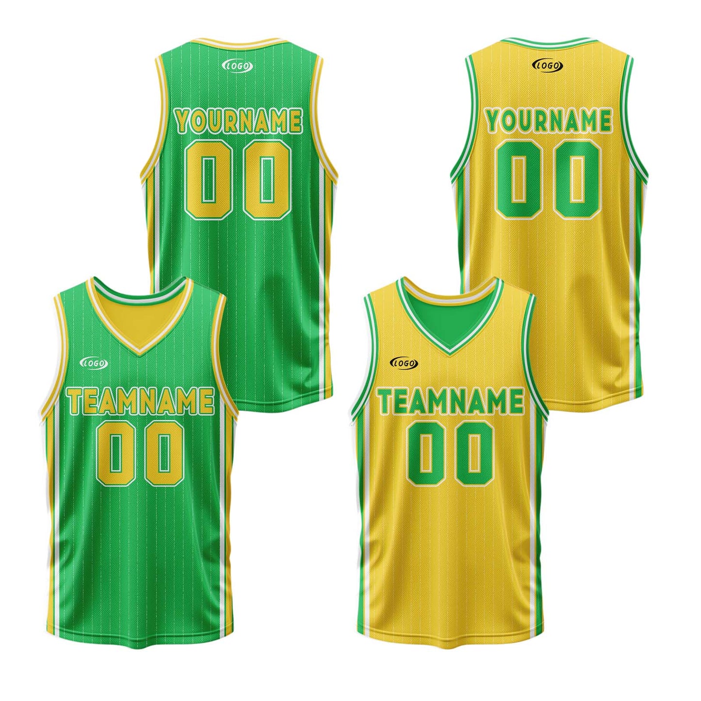 Custom Green Yellow Reversible Basketball Suit for Adults and Kids Personalized Jersey