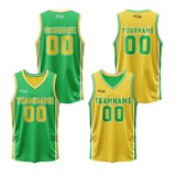 Custom Green Yellow Reversible Basketball Suit for Adults and Kids Personalized Jersey