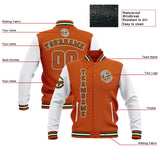 Custom Orange White Waterproof Varsity Jackets Personalized Stitched Name Number Logo to Letterman Jackets