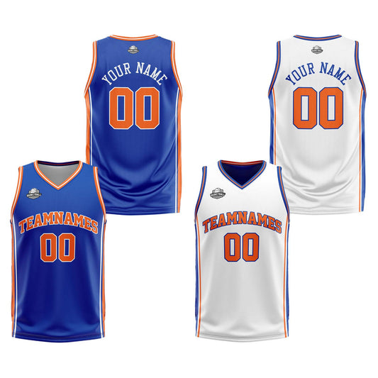 Custom Royal White Orange Reversible Basketball Suit for Adults and Kids Personalized Jersey