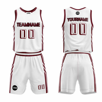 Custom White Dark Red Basketball Jersey Uniform Suit Printed Your Logo Name Number