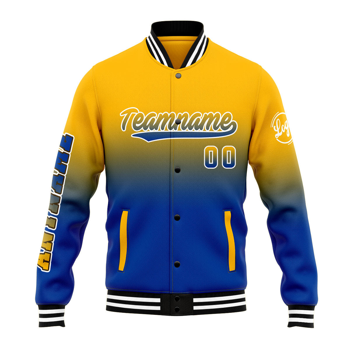 Custom Gradient Varsity Jacket Letterman jacket for Men, Women and Youth Yellow Blue