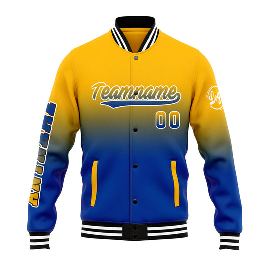 Custom Gradient Varsity Jacket Letterman jacket for Men, Women and Youth Yellow Blue
