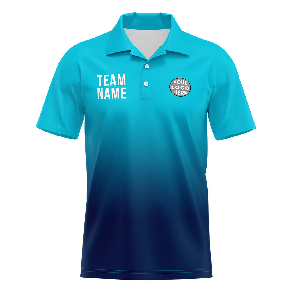 Custom Light Blue Navy Football Gradient Polo Shirts  Add Your Unique Logo/Name/Number