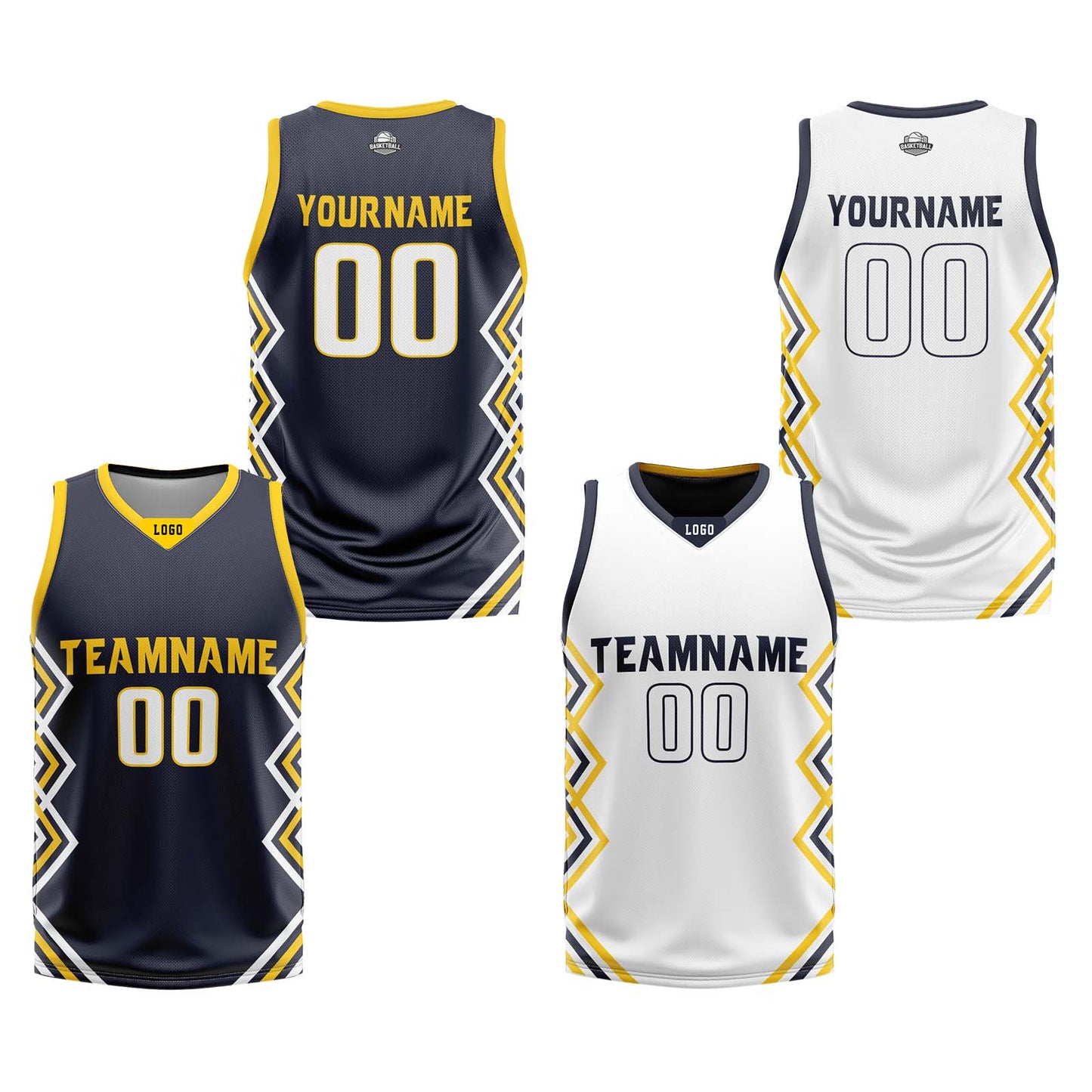 Custom Navy Blue White Reversible Basketball Jersey Uniform Suit Printed Your Logo Name Number