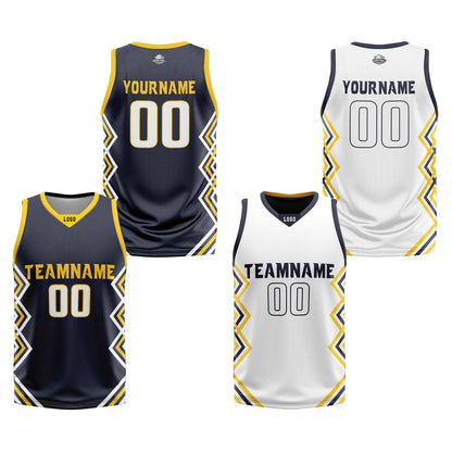 Custom Navy Blue White Reversible Basketball Jersey Uniform Suit Printed Your Logo Name Number