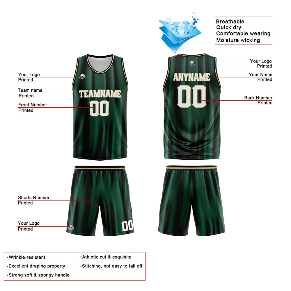 Custom Reversible Basketball Suit for Adults and Kids Personalized Jersey Dark Green&White