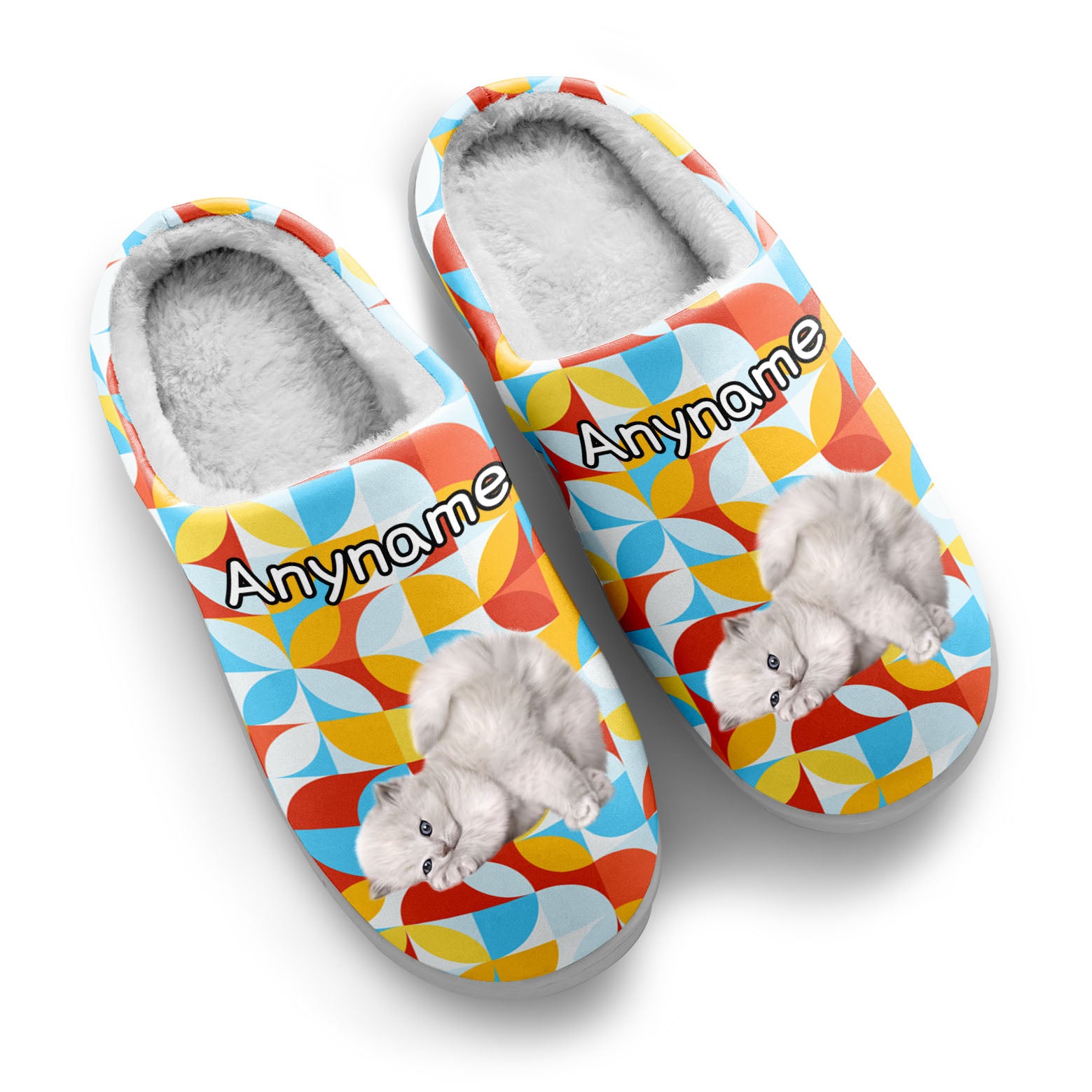 Custom Your Own Personalized Cotton Slippers for Dog Cat Lover Add Any Text Photoes Light Blue&Orange