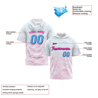 Custom White Pink Light Blue Short Sleeve Hoodies for Men Women Shirts with Hoods Printed Name Logo