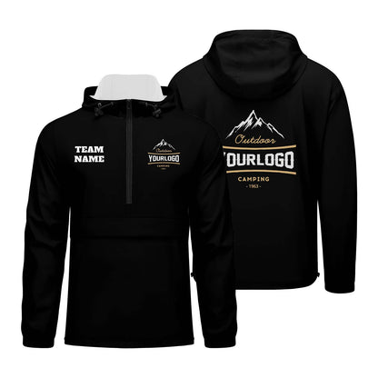 Custom Black Windproof Softshell  Hooded Jacket - Lightweight Full - Zip, Full Print Logos & Texts