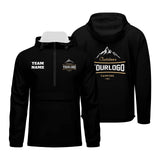 Custom Black Windproof Softshell  Hooded Jacket - Lightweight Full - Zip, Full Print Logos & Texts