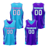 Custom Blue Purple Reversible Basketball Suit for Adults and Kids Personalized Jersey