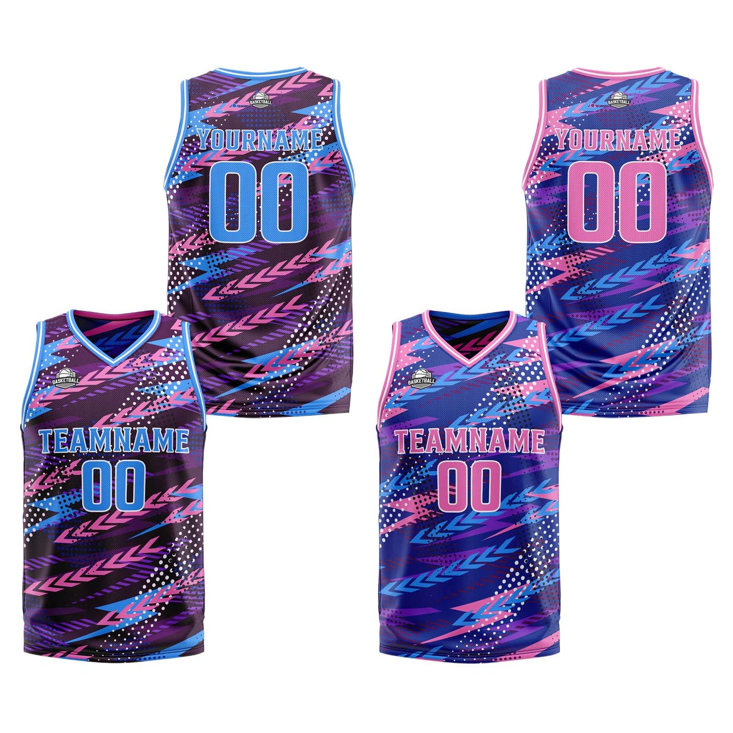 Custom Pink Purple Reversible Basketball Suit for Adults and Kids Personalized Jersey