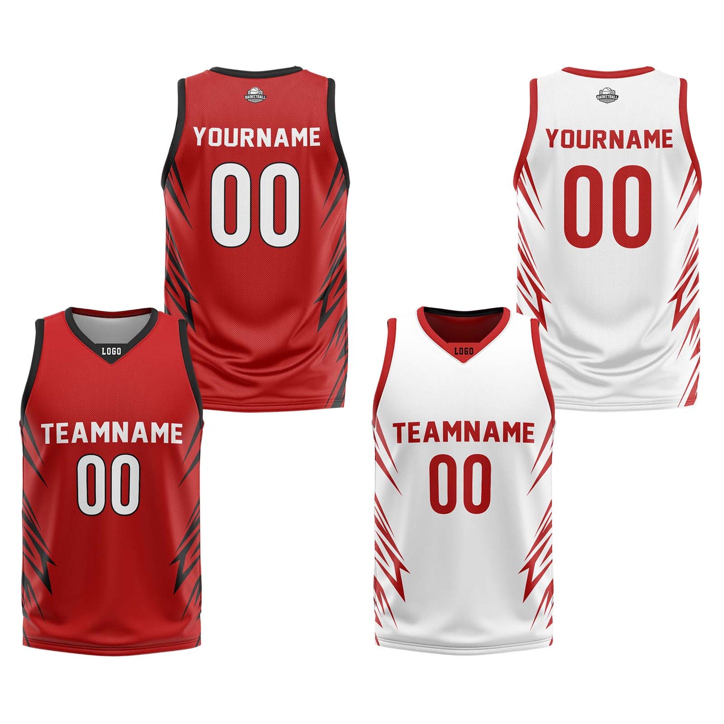 Custom Red White Reversible Basketball Jersey Uniform Suit Printed Your Logo Name Number