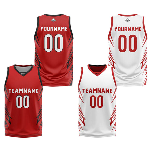 Custom Red White Reversible Basketball Jersey Uniform Suit Printed Your Logo Name Number