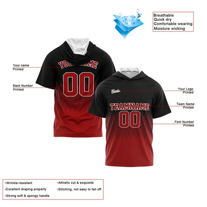 Custom Red Black Short Sleeve Hoodies for Men Women Shirts with Hoods Printed Name Logo