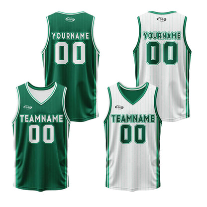 Custom Green White Reversible Basketball Suit for Adults and Kids Personalized Jersey