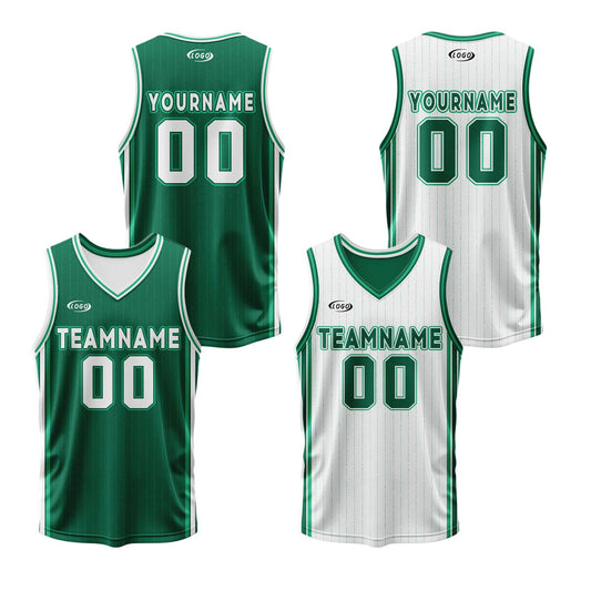 Custom Green White Reversible Basketball Suit for Adults and Kids Personalized Jersey