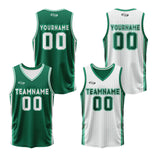 Custom Green White Reversible Basketball Suit for Adults and Kids Personalized Jersey