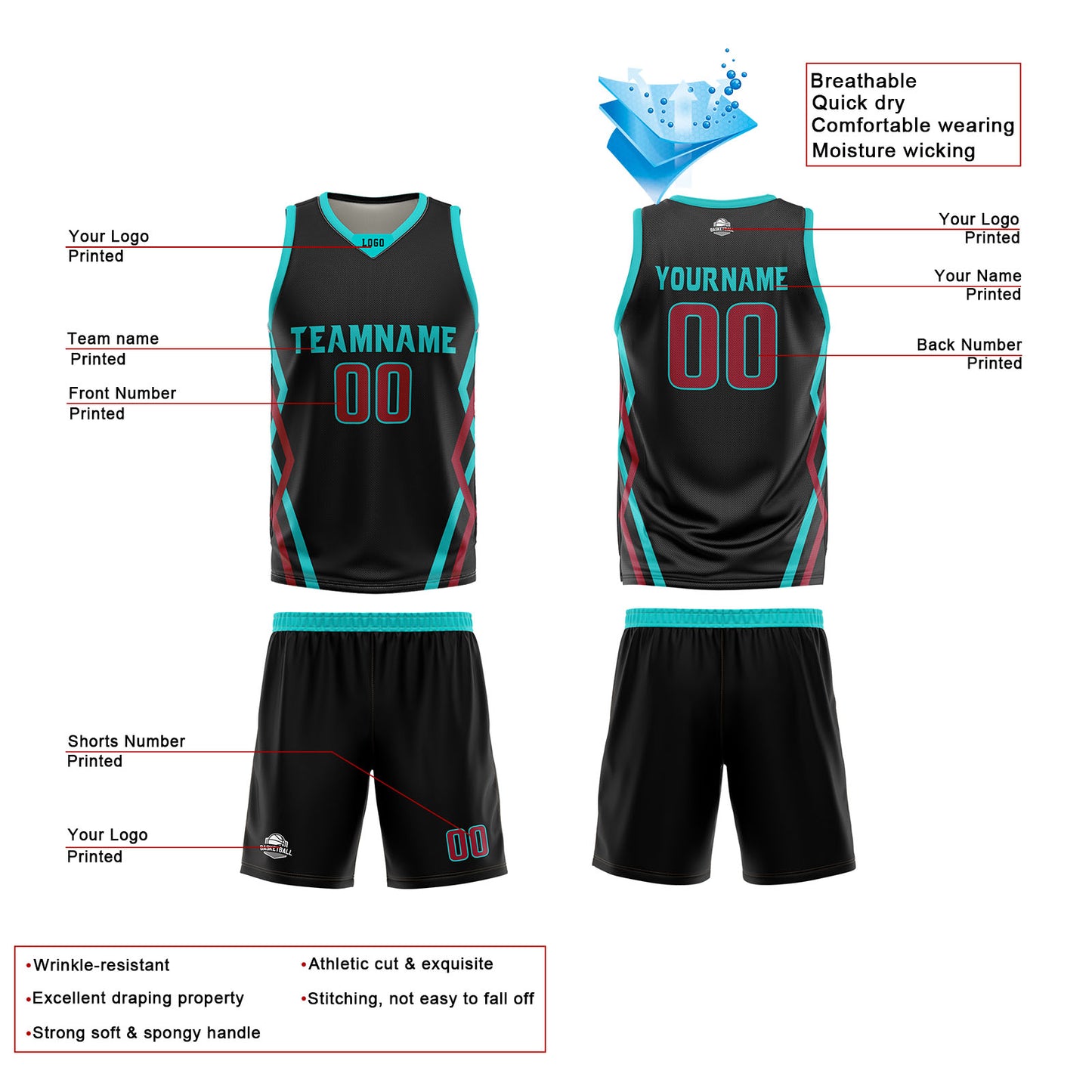 Custom Black White Reversible Basketball Jersey Uniform Suit Printed Your Logo Name Number