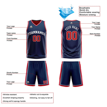 Custom Navy Red White Reversible Basketball Suit for Adults and Kids Personalized Jersey