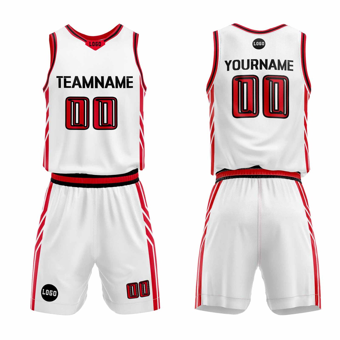 Custom White Black Red Basketball Jersey Uniform Suit Printed Your Logo Name Number
