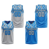 Custom Grey Blue Reversible Basketball Suit for Adults and Kids Personalized Jersey