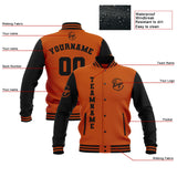 Custom Black Dark Orange Waterproof Varsity Jackets Personalized Stitched Name Number Logo to Letterman Jackets