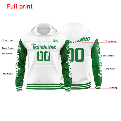 Custom Green White Sweatshirt Hoodie For Men Women Girl Boy Print Your Logo Name Number