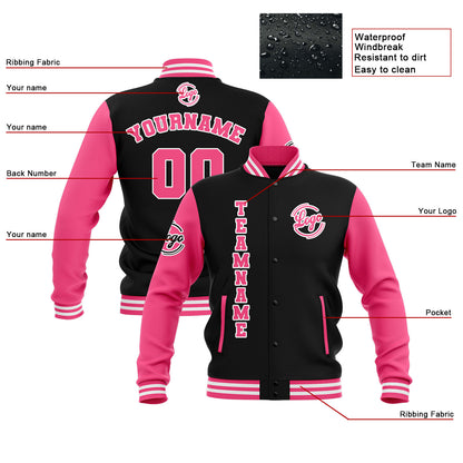 Custom Black Pink White Waterproof Varsity Jackets Personalized Stitched Name Number Logo to Letterman Jackets