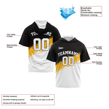 Custom Black Yellow White Hooded T-Shirt Short Sleeve Hoodies for Men Women Shirts with Hoods Printed Name Logo