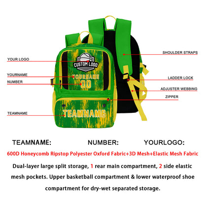 Custom Grass Green Lemon Yellow Basketball Soccer Backpack Personalized Player Names Numbers Team Logo #BB-0919-0015