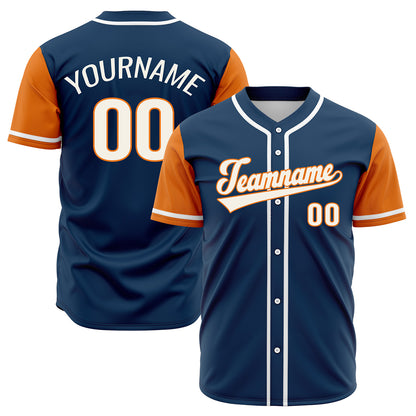 Custom Dark Blue Orange Hip Hop Baseball Jersey Stitched Printed - Personalized Name Number Shirts #BB-0919-0051