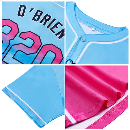 Custom Full Print Design  Baseball Jersey Light Blue&Pink Purple