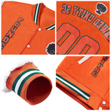 Custom White Orange Waterproof Varsity Jackets Personalized Stitched Name Number Logo to Letterman Jackets