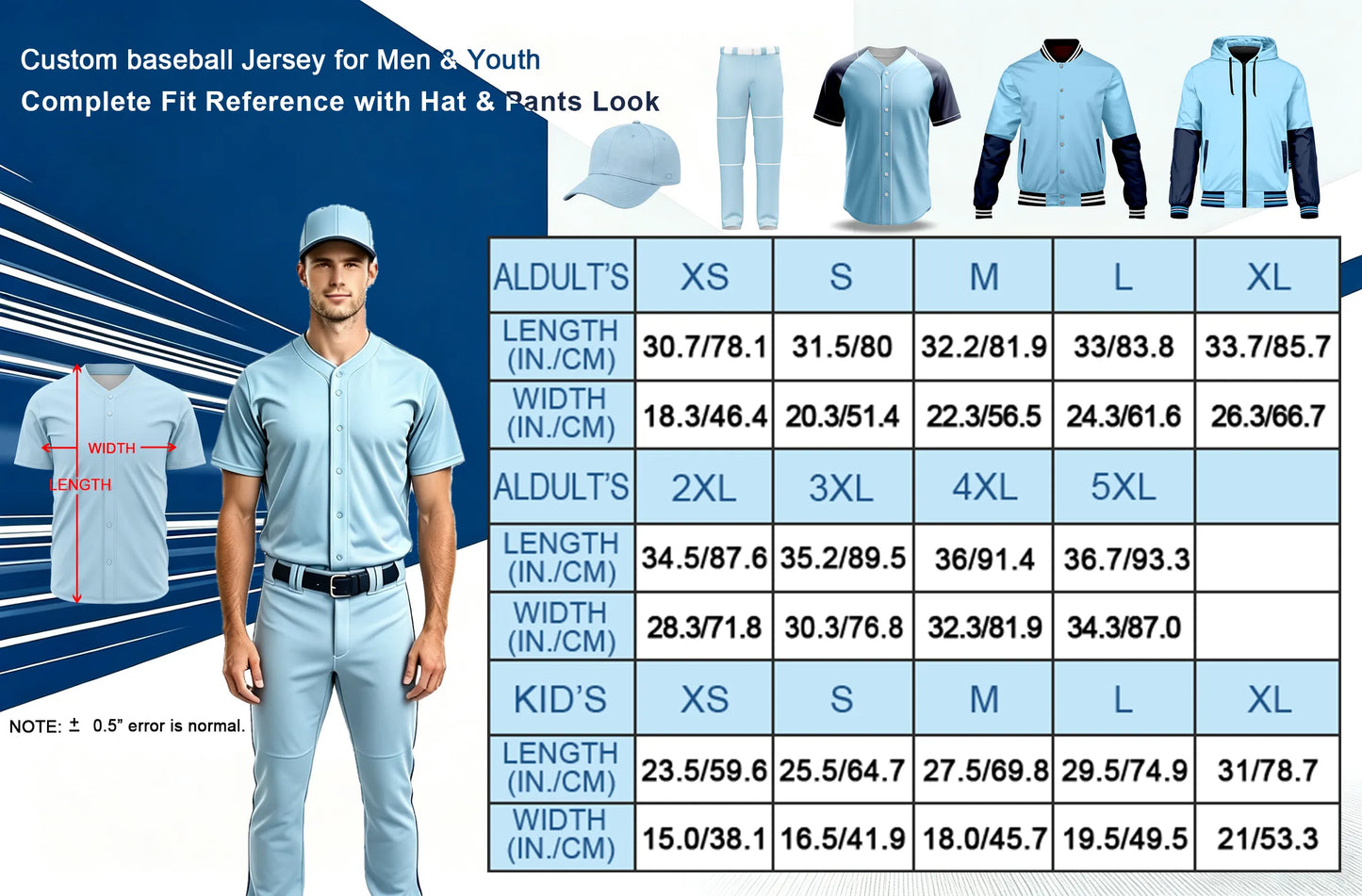 Custom Blue Baseball Jersey Print Personalized Name, Number and Logo