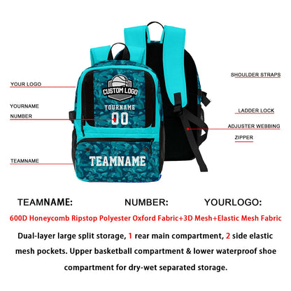 Custom Cyan Blue Basketball Soccer Backpack Personalized Player Names Numbers Team Logo #BB-1010-0001
