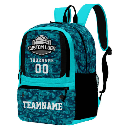 Custom Cyan Blue Basketball Soccer Backpack Personalized Player Names Numbers Team Logo #BB-1010-0001