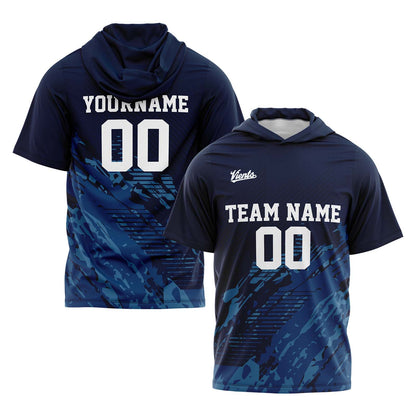 Custom Navy Short Sleeve Hoodies for Men Women Shirts with Hoods Printed Name Logo