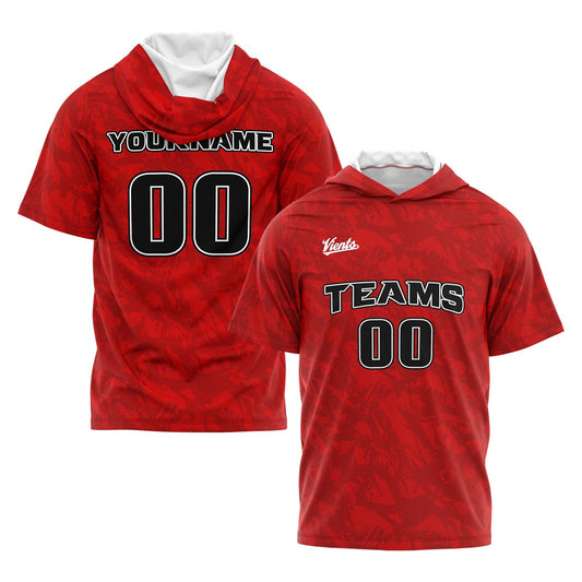 Custom Red Short Sleeve Hoodies for Men Women Shirts with Hoods Printed Name Logo