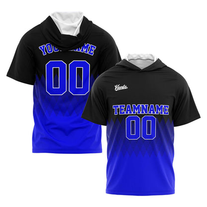 Custom Black Royal Hooded T-Shirt Short Sleeve Hoodies for Men Women Shirts with Hoods Printed Name Logo