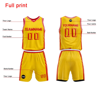 Custom Yellow Basketball Jersey Uniform Suit Printed Your Logo Name Number