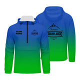 Custom Blue Green Windproof Softshell  Hooded Jacket - Lightweight Full - Zip, Full Print Logos & Texts