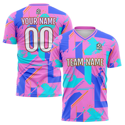 Custom Pink Blue Uniform Jersey Kids Adults Personalized Set Jersey Shirt