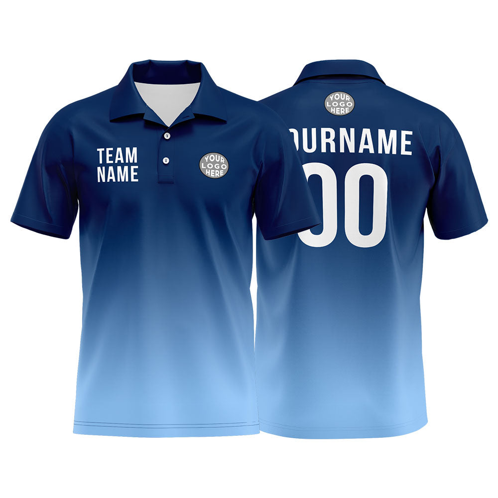 Custom Navy Light Blue Football Gradient Polo Shirts  Add Your Unique Logo/Name/Number