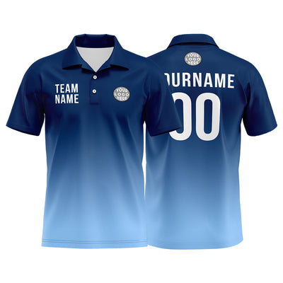 Custom Navy Light Blue Football Gradient Polo Shirts  Add Your Unique Logo/Name/Number