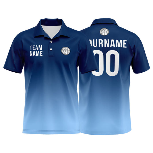 Custom Navy Light Blue Football Gradient Polo Shirts  Add Your Unique Logo/Name/Number