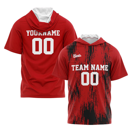 Custom Red Black Short Sleeve Hoodies for Men Women Shirts with Hoods Printed Name Logo