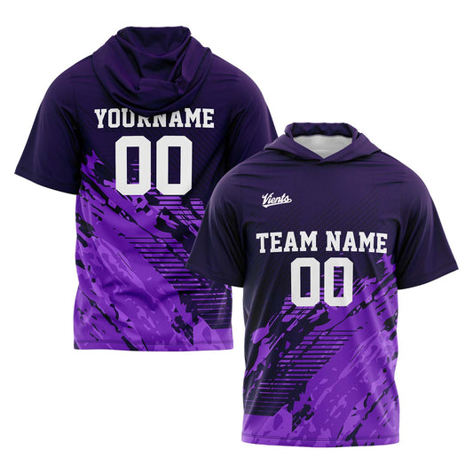 Custom Purple Short Sleeve Hoodies for Men Women Shirts with Hoods Printed Name Logo