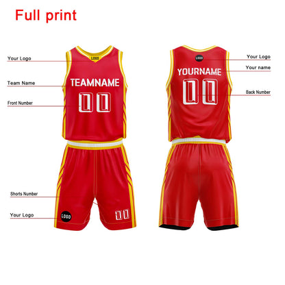 Custom Red White Basketball Jersey Uniform Suit Printed Your Logo Name Number